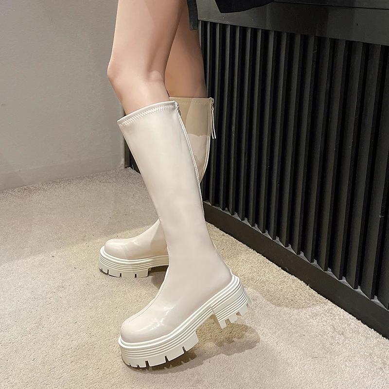 Модные женские резиновые сапоги с круглым носком, зимняя обувь, сексуальные высокие каблуки, высокие сексуальные сапоги-женщины на молнии, дождь 2024 года, шпильки, Лолит