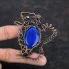 Граненый кулон из синего сапфира, кулон, обернутый медной проволокой, кулон с драгоценным камнем в виде кролика, ювелирные изделия с проволочным дизайном, медные ювелирные изделия ручной работы, подарки для нее