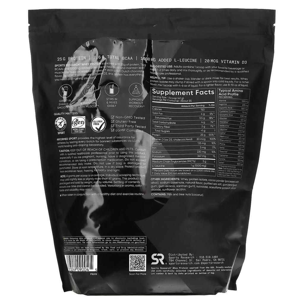 Sports Research Whey Protein, Dutch Chocolate, 5 Lb (2.27 Kg)
