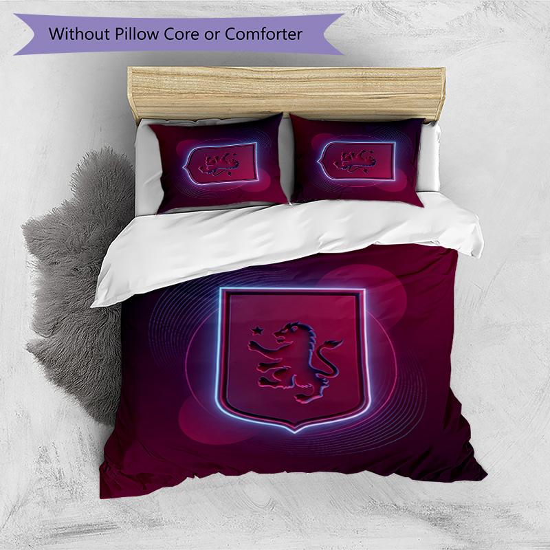 Aston Villa Football Printed 3 Pieces Bedding Set, Comfortable Skin Friendly Bedroom Duvet Cover Set