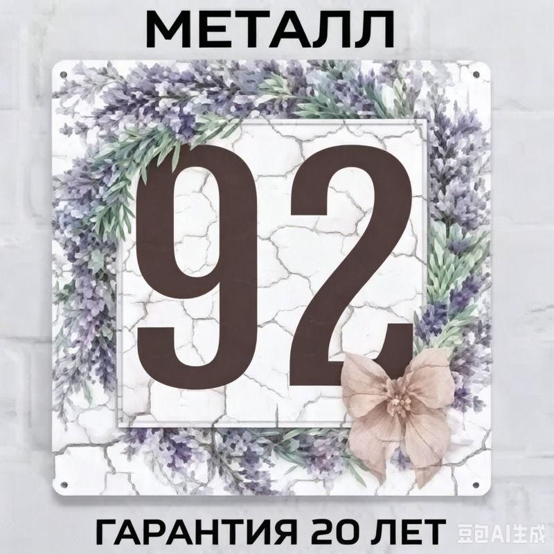 Металлическая табличка с номером дома в деревенском стиле, лавандовая, 20x20 см