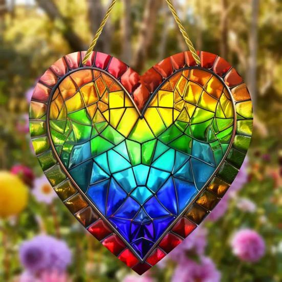 Love Heart Sun Catcher, окрашенный акриловый оконный подвесной орнамент, в форме сердца, для балкона, крыльца, двора