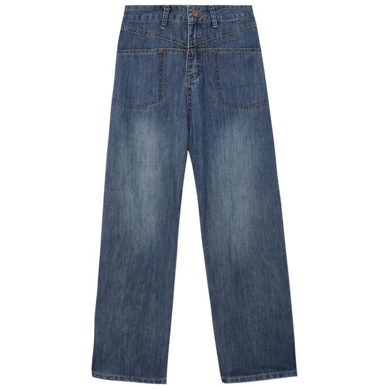 Прямые винтажные широкие джинсы с завышенной талией и карманами