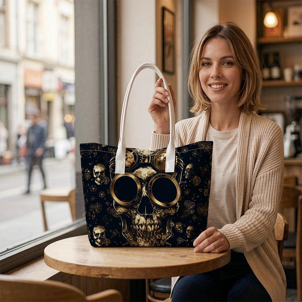 Steampunk Skull Printed Tote Bag Vintage Shoulder Bag for Daily Use