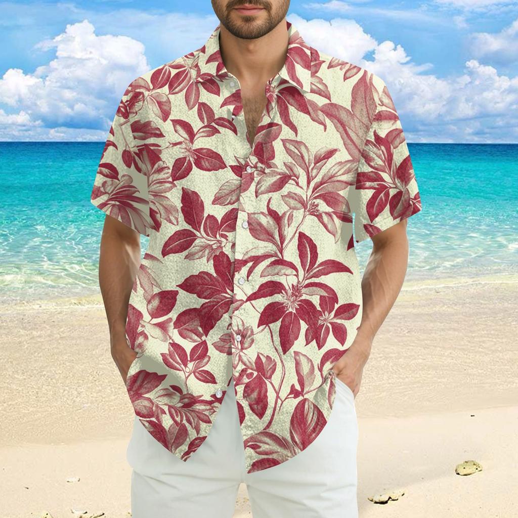 Мужская модная повседневная рубашка с коротким рукавом свободного кроя с гавайским принтом