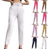Women's Solid Color Casual Pants Micro-elastic Slim-fit Belt Embellished Straight-leg Suit Nine-point Pants
