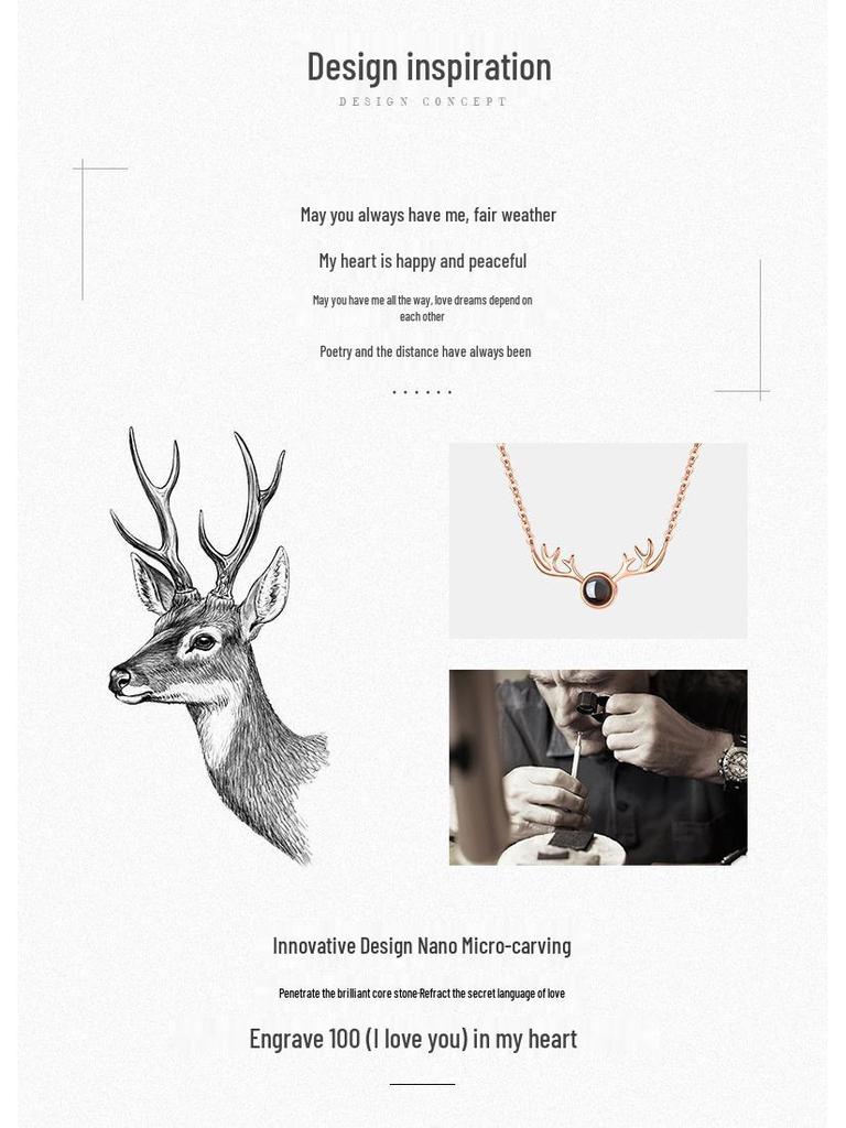 Ожерелье 'Я люблю тебя' с оленьими рогами - Цепочка на ключицу из стерлингового серебра 925 пробы, Японская и корейская мода, Стиль TikTok, Рождественский подарок