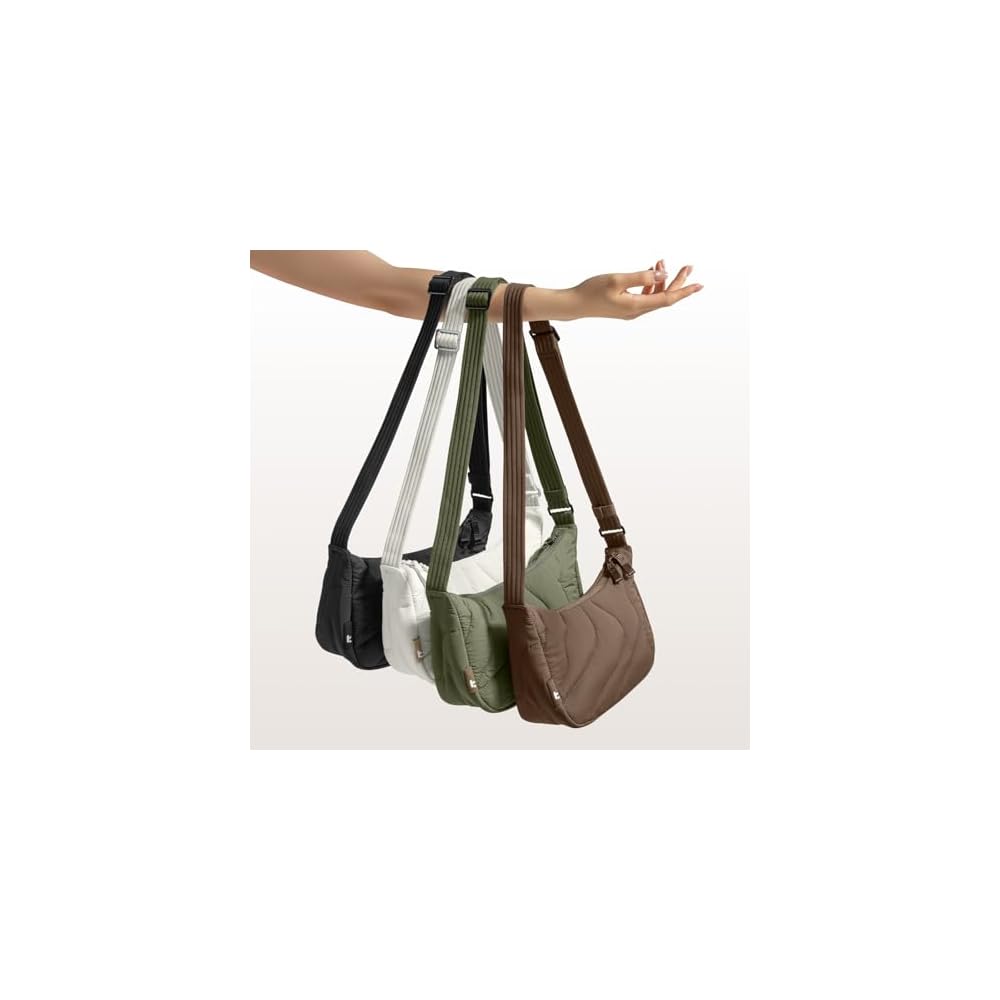 tomtoc Women's Lightweight Small 35L Round Shoulder Bag, Quilted Nylon, Crescent Shape, with