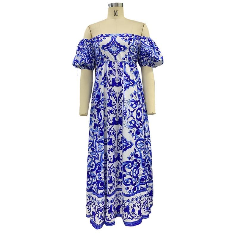 GMXIA Женская мода лето весна богемный принт с коротким рукавом на одно плечо и высокой талией повседневные платья