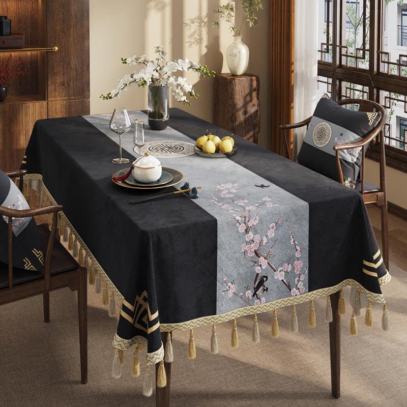 Zen Tablecloth Light Luxury High-End Dining Table Tablecloth Classical Chinese Style Rectangular Dust-Proof Cover Coffee Table Cloth