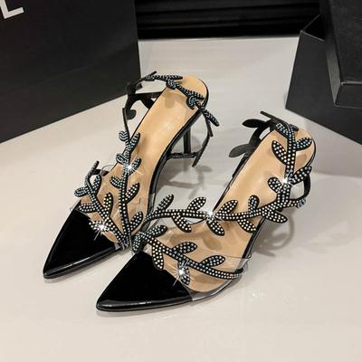 Модные золотистые лакированные туфли-лодочки на высоком каблуке для женщин, лето 2025, сандалии с тонкими ремешками, острым носком и открытым пальцем