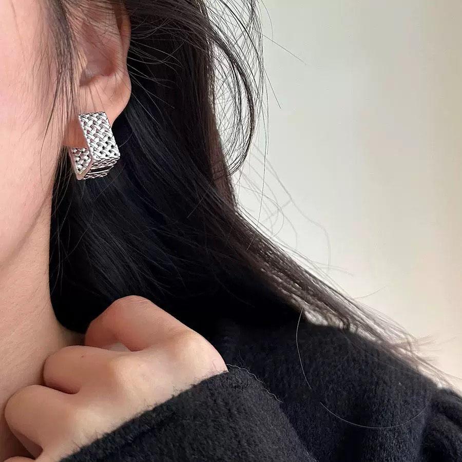 Серьги из стерлингового серебра 925 пробы для женщин Модные Простые Квадратные Полые Серьги Украшения Предотвращение Аллергии Вечеринка Рождественские Аксессуары
