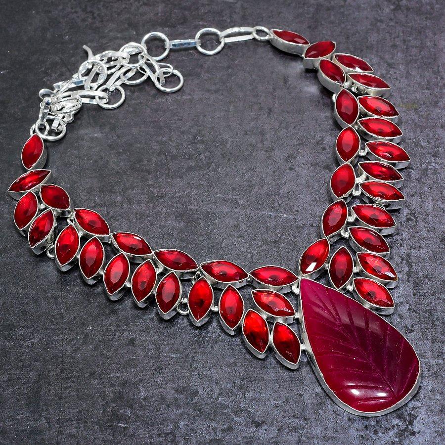 Ювелирное ожерелье из серебра 925 пробы с натуральным рубином и гранатом 18 дюймов p1f50