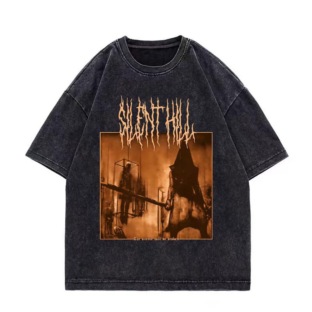 Игра Silent Hill Винтажная стираная футболка Мужская Женская Готическая Мода Футболки Высококачественный Хлопок Оверсайз Футболки Уличная Одежда