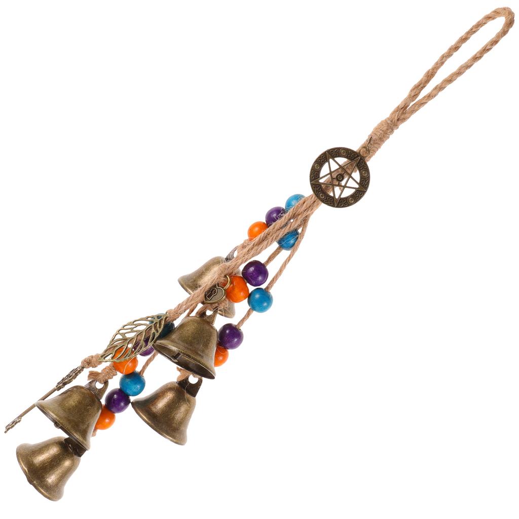 Wooden Beads Heart Door Bell Wind Chime Hanging Ornament Decor Retro Iron Home Tree Study Decoration Witch Craft Charm