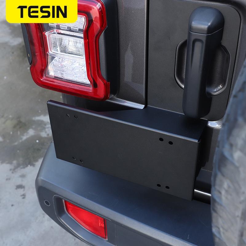 TESIN Car Tailgate Door Grab Handle License Plate Holder Bracket for Jeep Wrangler JL 2018- Car Exterior Accessories