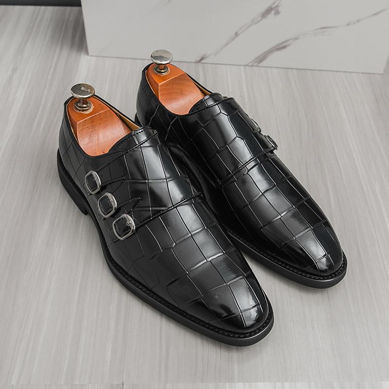 Новая британская мода Остроконечная пряжка ремня Подходящая обувь для мужчин Повседневные лоферы с ремешком-монком Формальная обувь