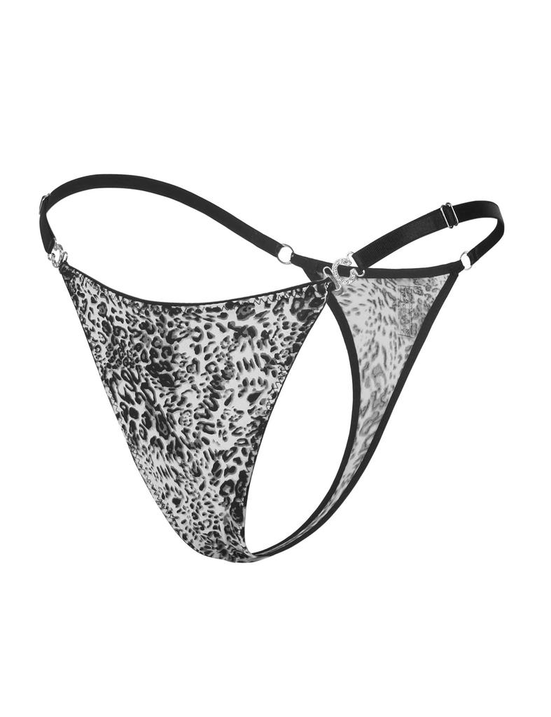 OhyeahLady Sexy Plus Leopard Tiny Ice Silk Adjustable Size 2XL Women's T-Back G-String, Size, Print, Panties, High-Leg Panties, Lightweight,