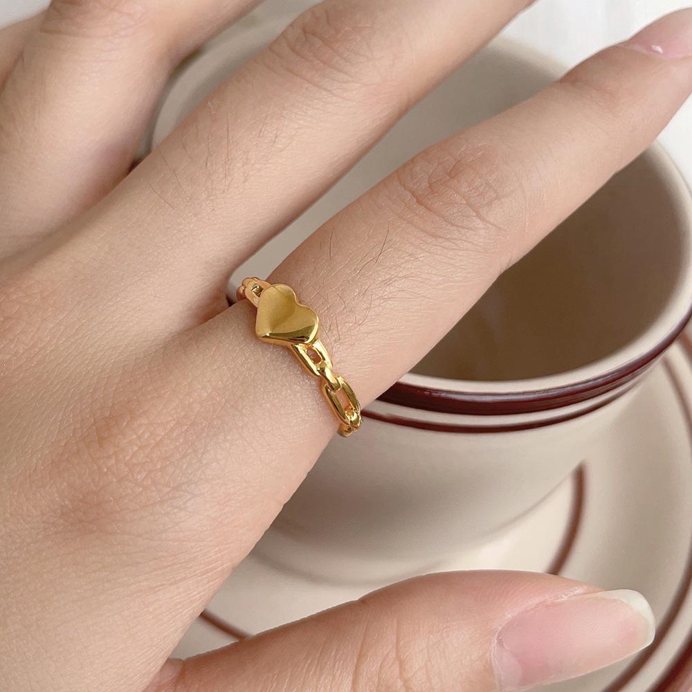 Gold-Plated Titanium Steel Heart Ring - Geometric Design for Women