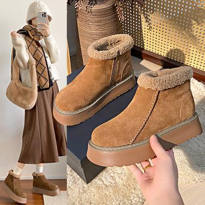 Женские модные зимние теплые меховые ботинки-луноходы с меховой отделкой, на легкой мягкой подошве, с подкладкой, нескользящие, повседневные спортивные хлопковые ботинки