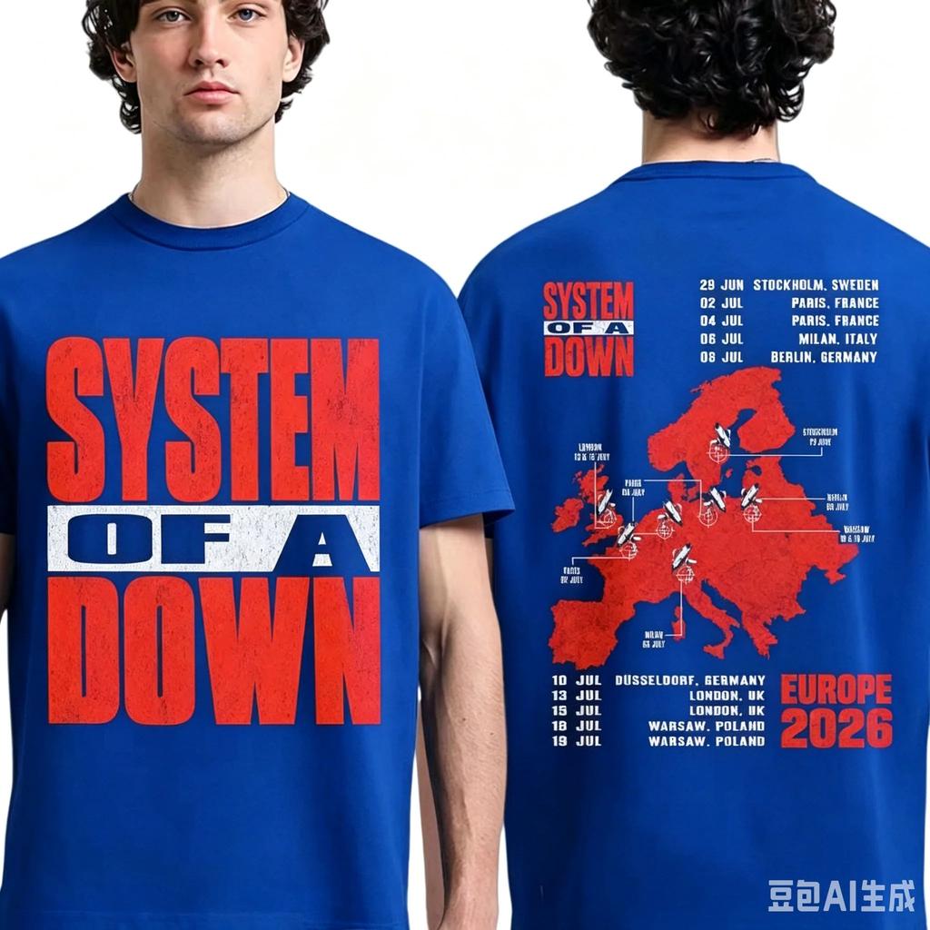 Футболка System of A Down EU и UK Тур 2026 Y2k Популярная Подходит и для Мужчин, и для Женщин