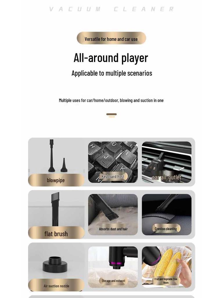 Мощный беспроводной ручной автомобильный пылесос – Сильное всасывание, Перезаряжаемый, для использования в салоне автомобиля и дома