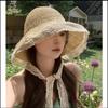 New French floral bow straw hat women's summer seaside beach vacation big eaves sunshade sun hat