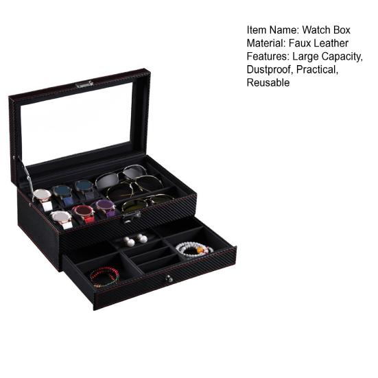 Коробка для часов, органайзер для солнцезащитных очков, большая вместимость, несколько отделений, дизайн окна, держатель для часов, подставка