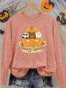 Women's Halloween Long Sleeve T-Shirt Beary Spooky Pumpkin Print Cute Soft Horror Funny Gift Soft Casual Sport Vacation US Local Shipping