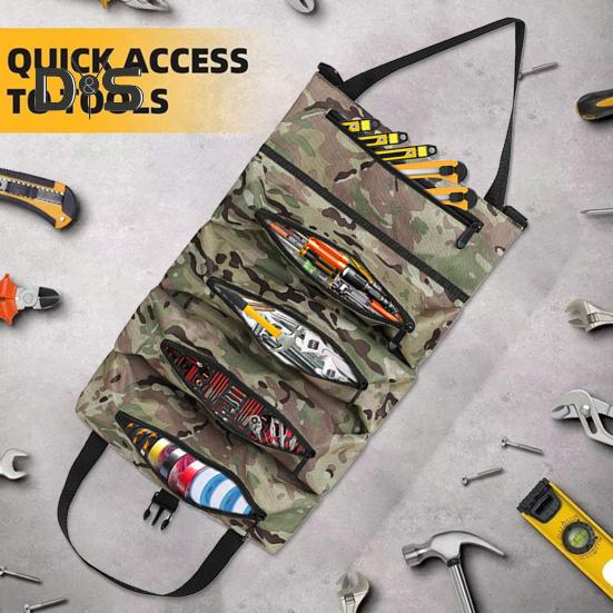 Портативная сумка для хранения инструментов, большая, с 5 отделениями, застежка-молния, водонепроницаемая, прочная, набор инструментов для ремонта, сумка-рулон на молнии