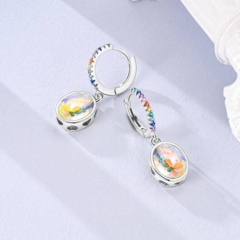 Серьги из серебра 925 пробы, разноцветные серьги с овальными драгоценными камнями, серьги-кольца с подвесками для женщин, большие круглые модные серебряные украшения