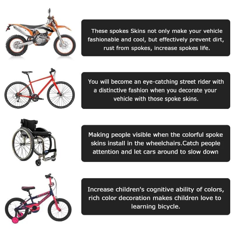 72pcs Bicycle Wheel Spoked Protector Wraps 17/24cm Wheel Rim Spoke Wrap Kit for Motorcycle Bike Color Rims Skin Trim Covers Pipe