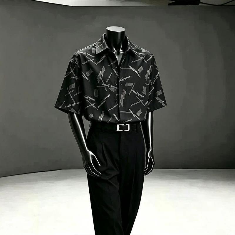 Summer new printed short-sleeved shirt men's ice silk thin breathable top