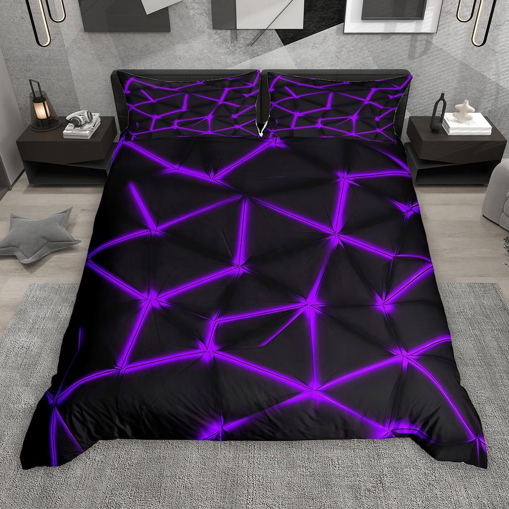 Homewish Gradient Stripe Duvet Cover Set 2pcs/3pcs, Neon Green Purple Blue Red Bedding Set, Geometric Lines Quilt Cover Set