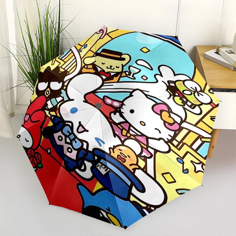 1pc Hello Kitty & Friends Automatic Opening Folding Umbrella - 8 Rib Iron Frame Outdoor Umbrella - Festival Gift for Fans, Travelers, Everyday Use - P