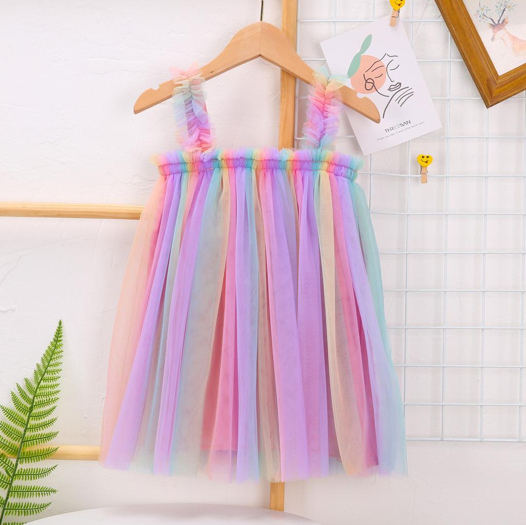 New Girls' Summer Rainbow Mesh Princess Dress & Tutu Skirt