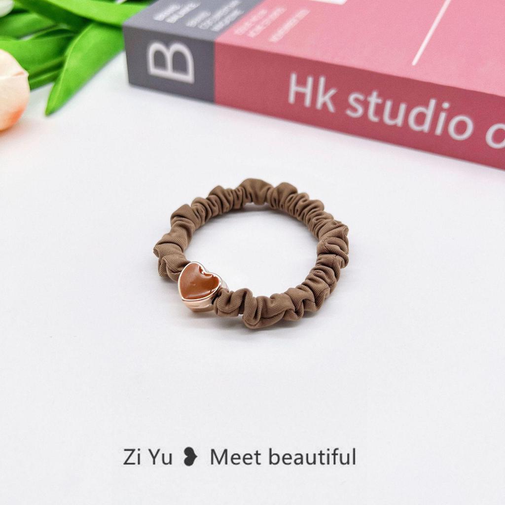 Textured Geometric Love Beaded Hair Ring - Black Rubber Band, Korean Style
