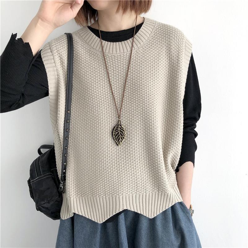 Asymmetrical Vest Women's Outer Layer Layering Solid Color Crew Neck Retro Vest Thin Loose