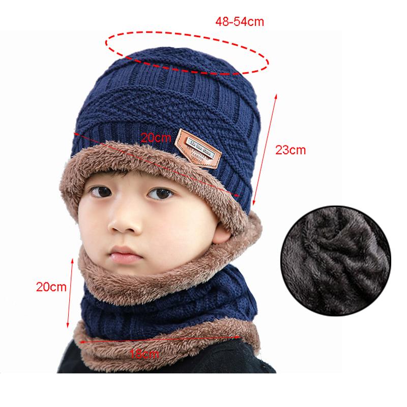 Осенне-зимняя шерстяная шапка с шарфом, комплект для мальчиков, толстая теплая вязаная шапка, детские бархатные шапочки с черепами, шапка, Балаклава, детский капот, лыжная кепка