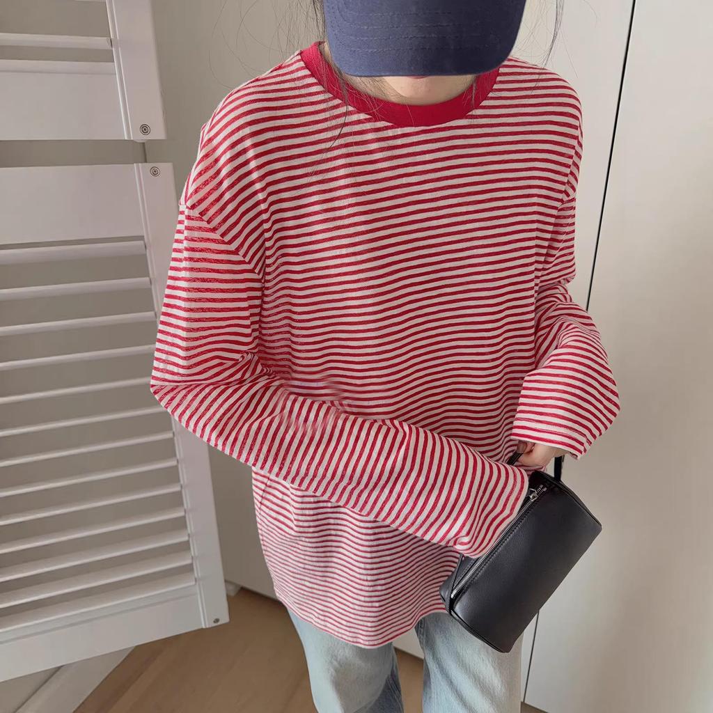 Colorful Striped See-Through Textured T-Shirt - Comfortable to Wear