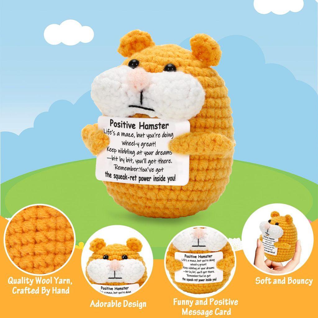 Хомяк Позитивный Вязаный Крючком Животные Кукла С Открыткой Настольное Украшение Эмоциональная Поддержка Ручная Работа Вязаная Игрушка Для Поднятия Настроения