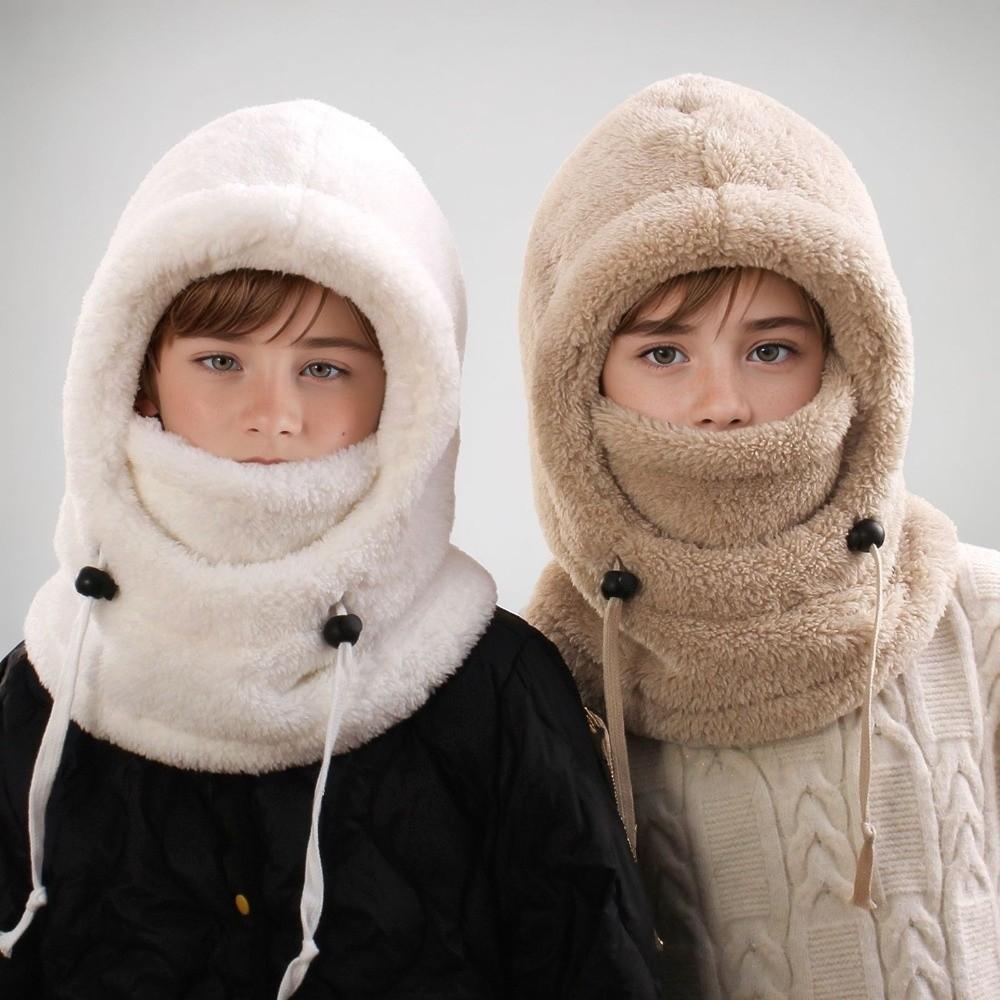 Hood Children Windproof Cap Solid Color Ski Mask Hat Simple Plush Balaclava Hat Boy