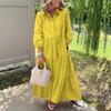 Women's 3/4 Sleeve Maxi Dress Button Up Lapel Swing Dress with Pockets A-line Ruffles Tiered Beach Sundress