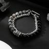 Natural Stone Tiger Eye Stainless Steel Chain OT Button Double Bead Bracelet For Men Hand Chain Accessories 2025 New