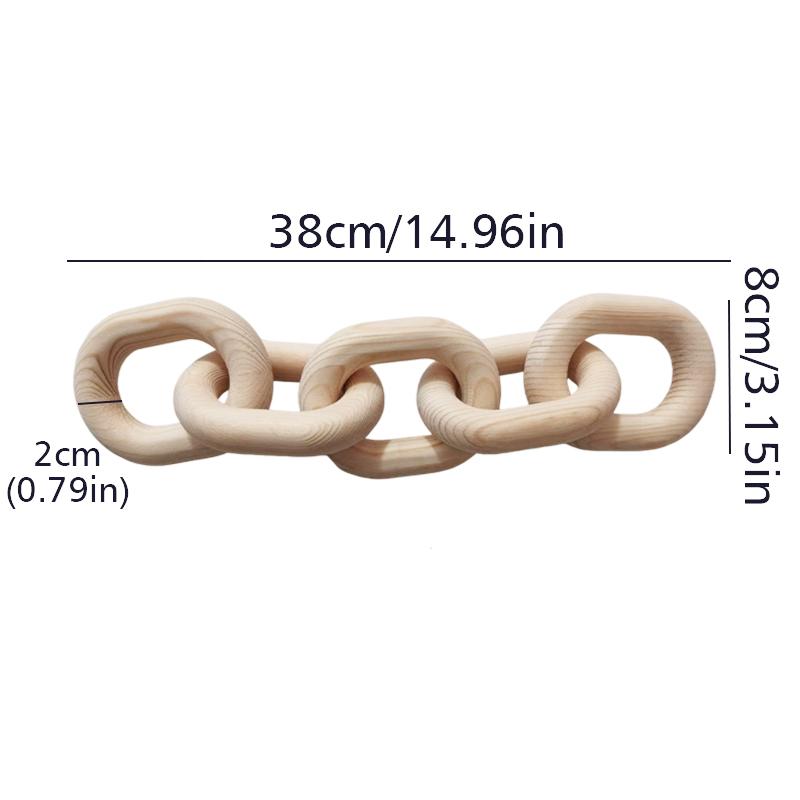 1PC Farmhouse Decorative Pendant Table Farmhouse Wooden Ornament 5-Link Chain Wooden Chain Decoration Hand Carved 33x8x2cm