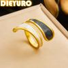DIEYURO Черно-белое кольцо-капля из нержавеющей стали 316L с эмалью, двухслойное, с открытым дизайном, регулируемое, женское, классическое, ювелирное изделие, подарок