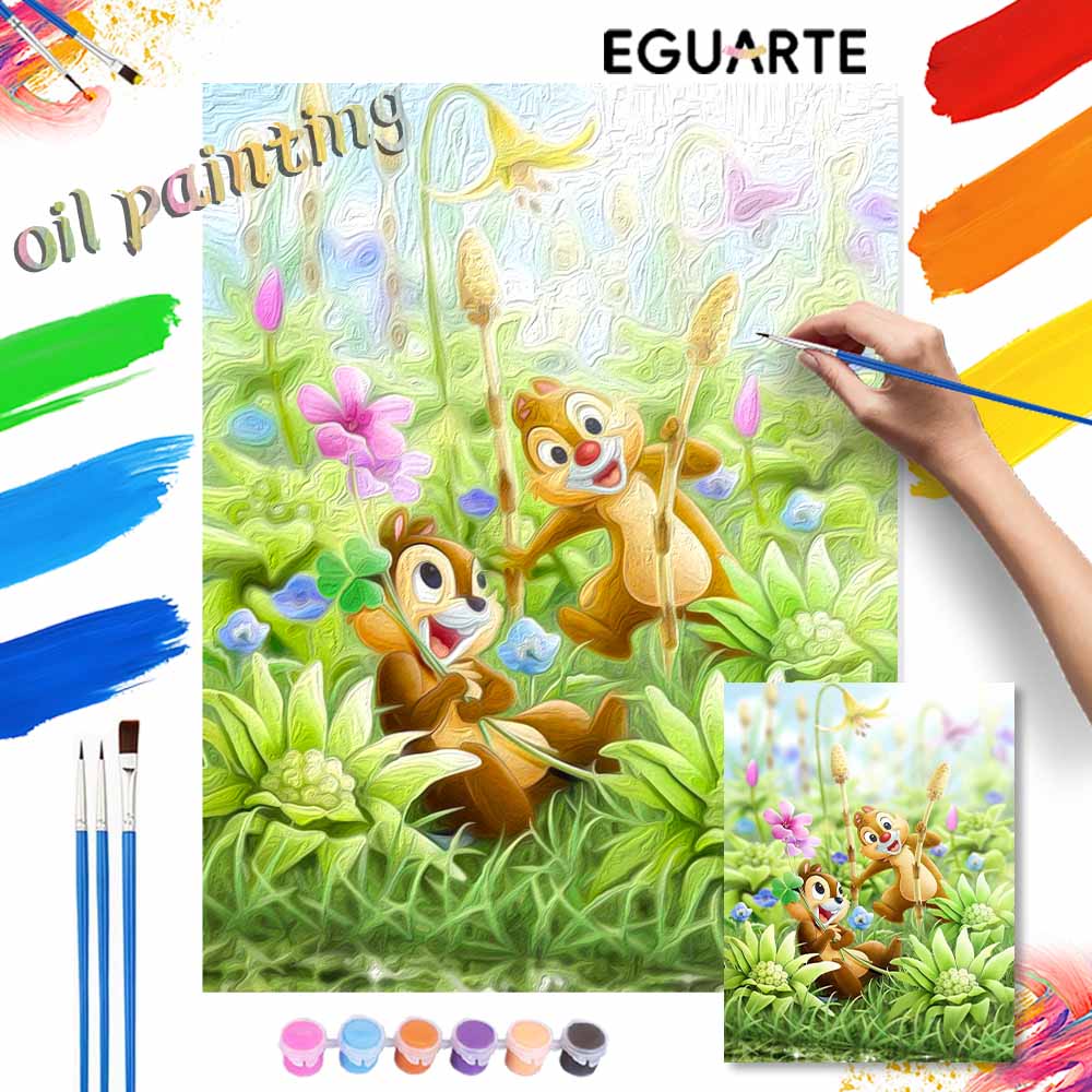 Disney Чип и Дейл Набор для рисования по номерам Садовый рисунок Холст DIY Картина Домашний декор Искусство Рукоделие Стена Подарок Эстетичный Расслабляющий Хобби Развлечение