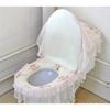 3 PCS/Set High Grade Lace Fabric Bathroom Toilet Seat Cover With Zipper Thick Seat Cushion