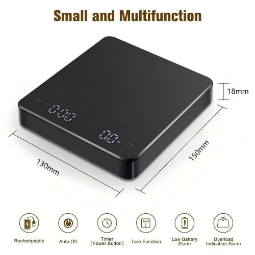 Кофейные весы Coffee Space RCS-105 Высокоточные капельные весы с АВТО-режимом, Перезаряжаемые Type-C, Цифровые кухонные весы, 0,1 г/3 кг, Высокопроизводительные, Ja