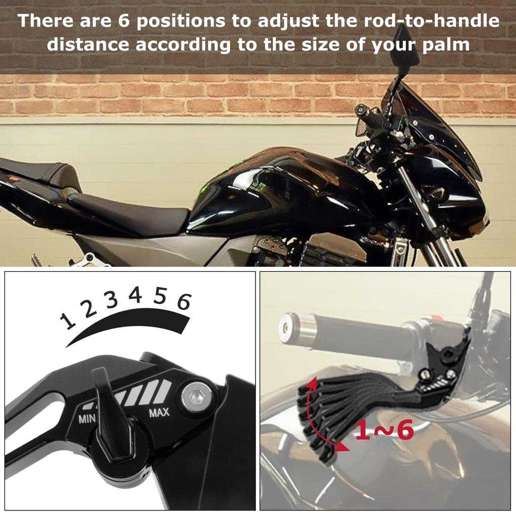 Комплект рычагов тормоза и сцепления, удлиненный, алюминиевый, 5D, текстура, 6 уровней, регулируемый, совместимые транспортные средства Kawasaki Kawasaki Z750 (Не Z750S) 2004-2006 (черный)